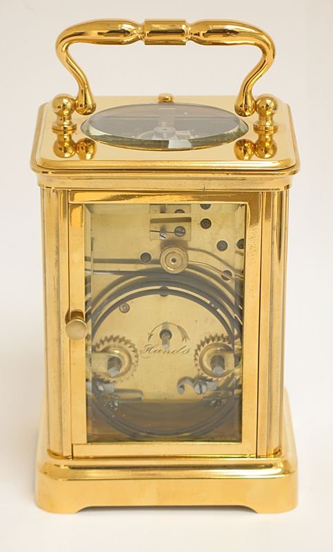 fig 3. BEAUTIFUL LARGE 18CT GOLD PLATED STRIKING AND REPEATING VICTORIAN CARRIAGE CLOCK C1890