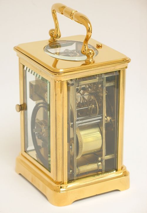fig 4. BEAUTIFUL LARGE 18CT GOLD PLATED STRIKING AND REPEATING VICTORIAN CARRIAGE CLOCK C1890