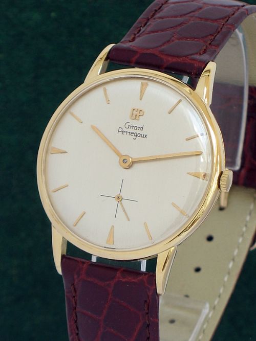 fig 2. STUNNING SOLID 18CT GOLD GIRARD PERREGAUX MENS DRESS WATCH