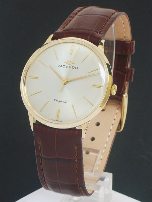 Mint Condition Solid 14ct Gold Movado Kingmatic Automatic Mens Watch with Box