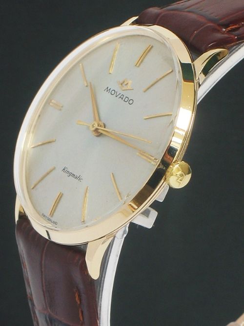 fig 2. MINT CONDITION SOLID 14CT GOLD MOVADO KINGMATIC AUTOMATIC MENS WATCH WITH BOX