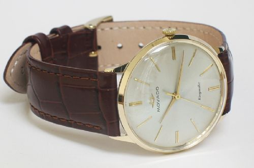 fig 3. MINT CONDITION SOLID 14CT GOLD MOVADO KINGMATIC AUTOMATIC MENS WATCH WITH BOX