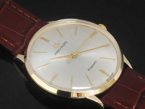 fig 8. MINT CONDITION SOLID 14CT GOLD MOVADO KINGMATIC AUTOMATIC MENS WATCH WITH BOX
