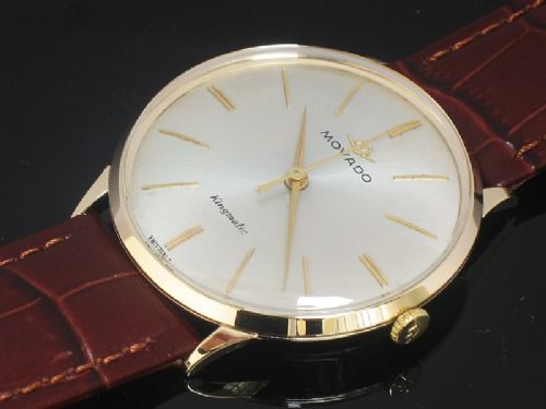 fig 9. MINT CONDITION SOLID 14CT GOLD MOVADO KINGMATIC AUTOMATIC MENS WATCH WITH BOX
