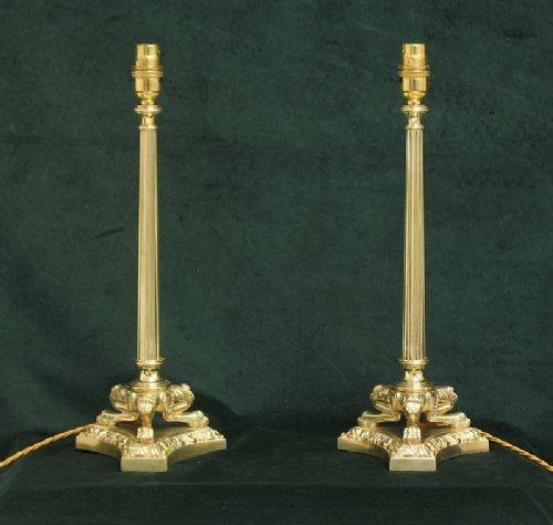 fig 1. RARE PAIR OF TALL SOLID BRASS EDWARDIAN FRENCH ROCOCO DESK OR TABLE LAMPS C1910