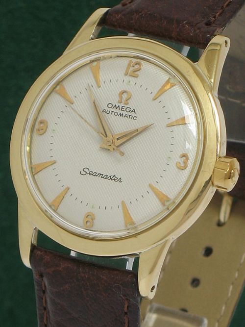 fig 2. OUTSTANDING RARE SOLID 18CT GOLD OMEGA SEAMASTER AUTOMATIC BUMPER MENS WATCH C1953-54