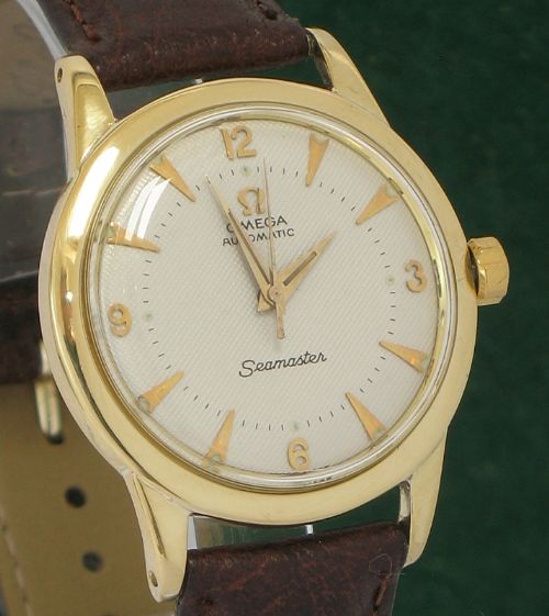 fig 3. OUTSTANDING RARE SOLID 18CT GOLD OMEGA SEAMASTER AUTOMATIC BUMPER MENS WATCH C1953-54