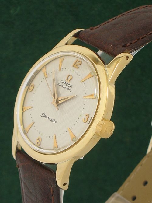 fig 4. OUTSTANDING RARE SOLID 18CT GOLD OMEGA SEAMASTER AUTOMATIC BUMPER MENS WATCH C1953-54