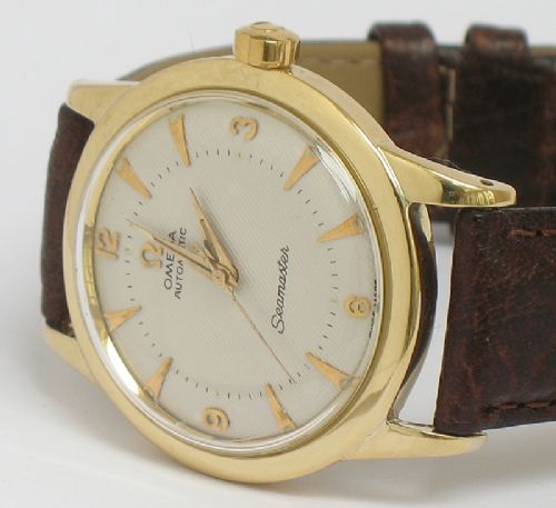 fig 8. OUTSTANDING RARE SOLID 18CT GOLD OMEGA SEAMASTER AUTOMATIC BUMPER MENS WATCH C1953-54