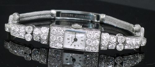 Exquisite Longines Art Deco Platinum and 4.0cts Diamonds Ladies Cocktail Watch C1950