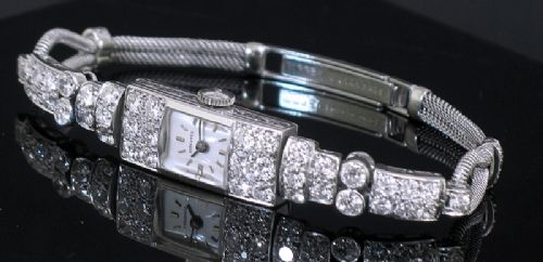 fig 1. EXQUISITE LONGINES ART DECO PLATINUM AND 4.0CTS DIAMONDS LADIES COCKTAIL WATCH C1950