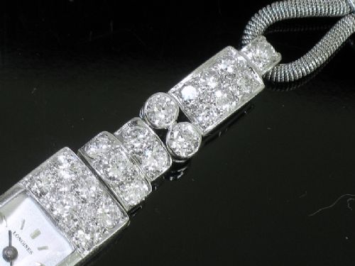 fig 7. EXQUISITE LONGINES ART DECO PLATINUM AND 4.0CTS DIAMONDS LADIES COCKTAIL WATCH C1950