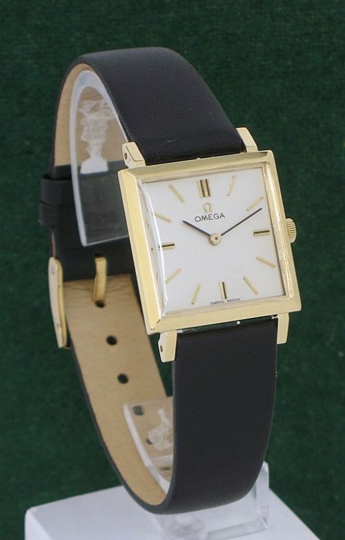 fig 1. CLASSIC SOLID 18CT GOLD SQUARE OMEGA DRESS WATCH 
