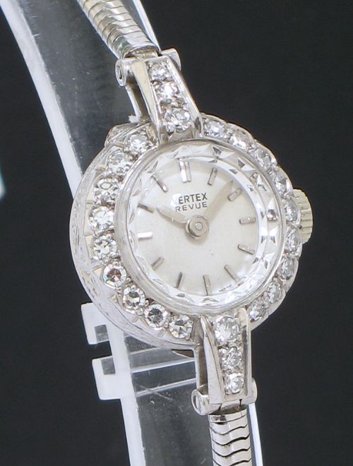 fig 3. BEAUTIFUL PLATINUM AND DIAMOND VERTEX REVIEW LADIES COCKTAIL WATCH C1950