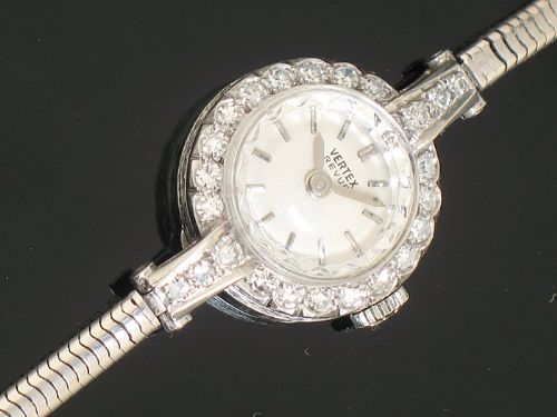 fig 5. BEAUTIFUL PLATINUM AND DIAMOND VERTEX REVIEW LADIES COCKTAIL WATCH C1950