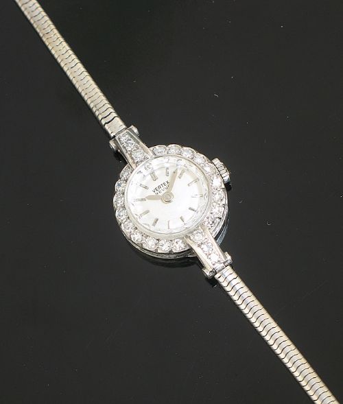 fig 6. BEAUTIFUL PLATINUM AND DIAMOND VERTEX REVIEW LADIES COCKTAIL WATCH C1950