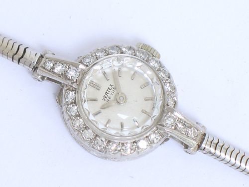 fig 7. BEAUTIFUL PLATINUM AND DIAMOND VERTEX REVIEW LADIES COCKTAIL WATCH C1950
