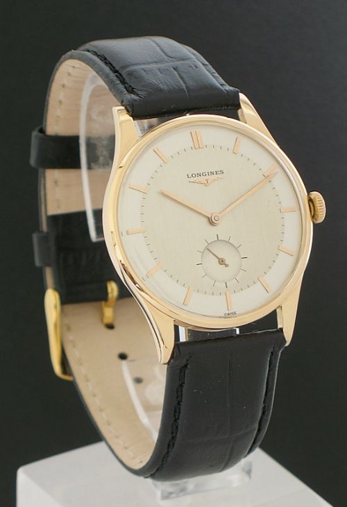 fig 2. RARE SOLID 18CT ROSE GOLD LONGINES 27M MENS WATCH C1955