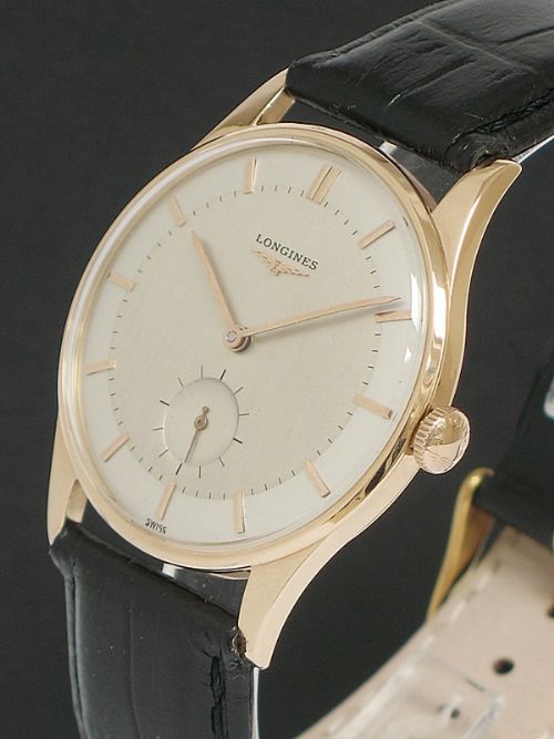 fig 3. RARE SOLID 18CT ROSE GOLD LONGINES 27M MENS WATCH C1955
