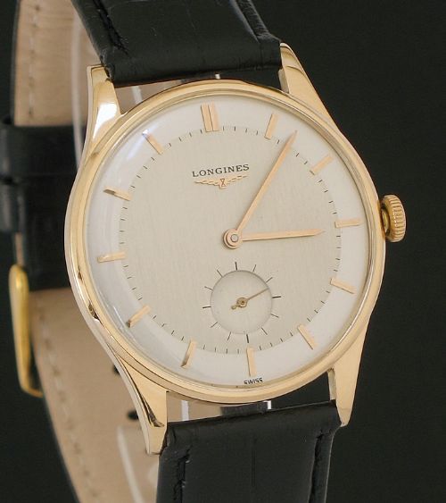 fig 4. RARE SOLID 18CT ROSE GOLD LONGINES 27M MENS WATCH C1955