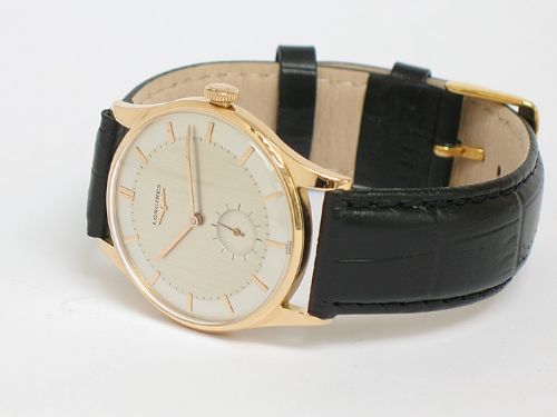 fig 6. RARE SOLID 18CT ROSE GOLD LONGINES 27M MENS WATCH C1955