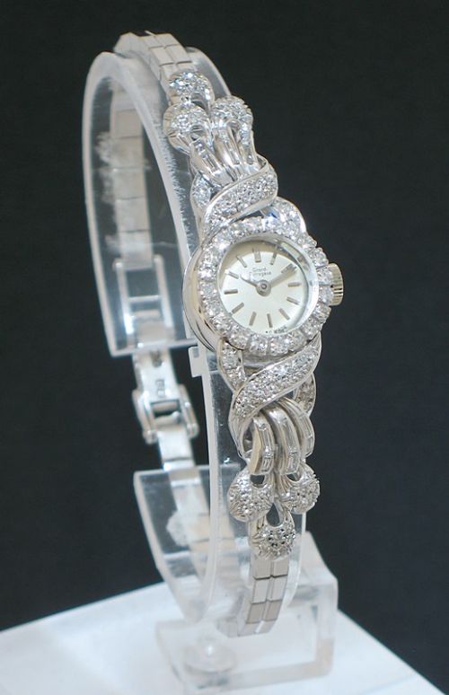 fig 1. STUNNING SOLID 18CT WHITE GOLD AND DIAMOND GIRARD PERREGAUX LADIES ART DECO COCKTAIL WATCH