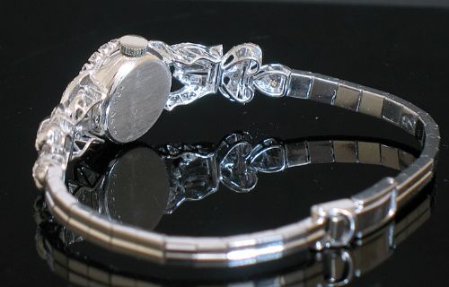 fig 4. STUNNING SOLID 18CT WHITE GOLD AND DIAMOND GIRARD PERREGAUX LADIES ART DECO COCKTAIL WATCH
