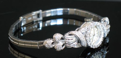 fig 7. STUNNING SOLID 18CT WHITE GOLD AND DIAMOND GIRARD PERREGAUX LADIES ART DECO COCKTAIL WATCH