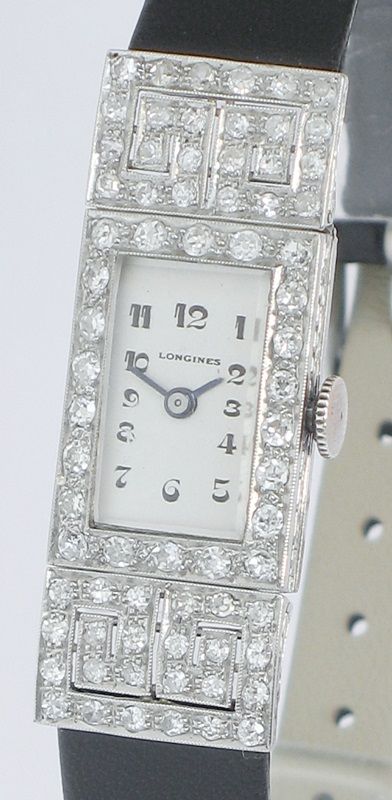 fig 7. DIVINE LONGINES PLATINUM AND DIAMOND ART DECO LADIES COCKTAIL WATCH c1940