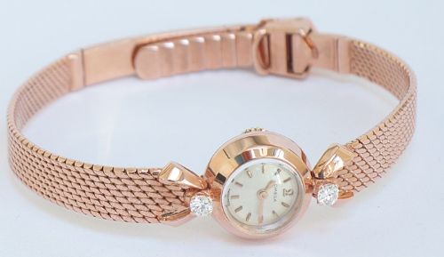 fig 4. BEAUTIFUL RARE OMEGA SOLID 18CT ROSE GOLD BACKWINDER LADIES WATCH