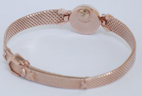 fig 6. BEAUTIFUL RARE OMEGA SOLID 18CT ROSE GOLD BACKWINDER LADIES WATCH