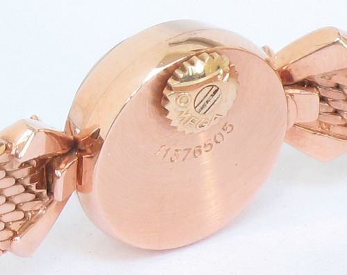 fig 8. BEAUTIFUL RARE OMEGA SOLID 18CT ROSE GOLD BACKWINDER LADIES WATCH