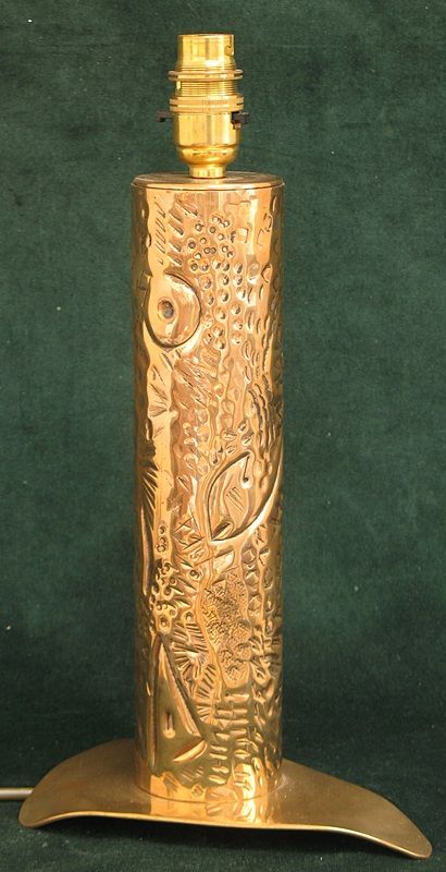 fig 1. ARTS AND CRAFTS BRONZE TABLE LAMP DEPICTING NAUTICAL SCENES c1930