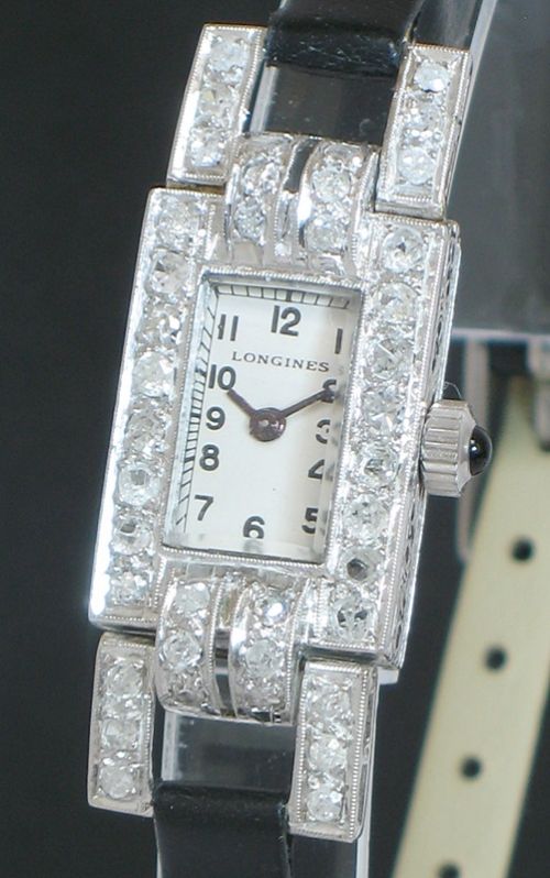 Exquisite Platinum and Diamond Longines Art Deco Ladies Cocktail Watch C1940