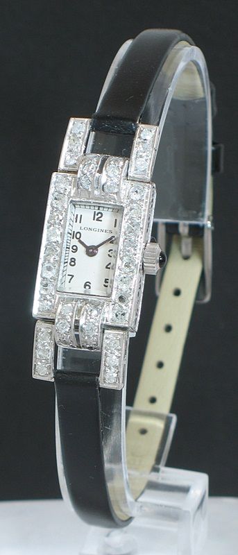 fig 1. EXQUISITE PLATINUM AND DIAMOND LONGINES ART DECO LADIES COCKTAIL WATCH C1940