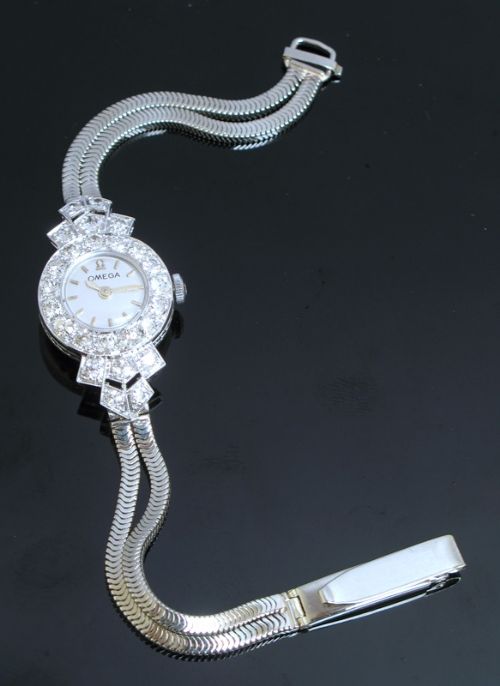 Delightful Omega Platinum and Diamond Art Deco Ladies Cocktail Watch C1960
