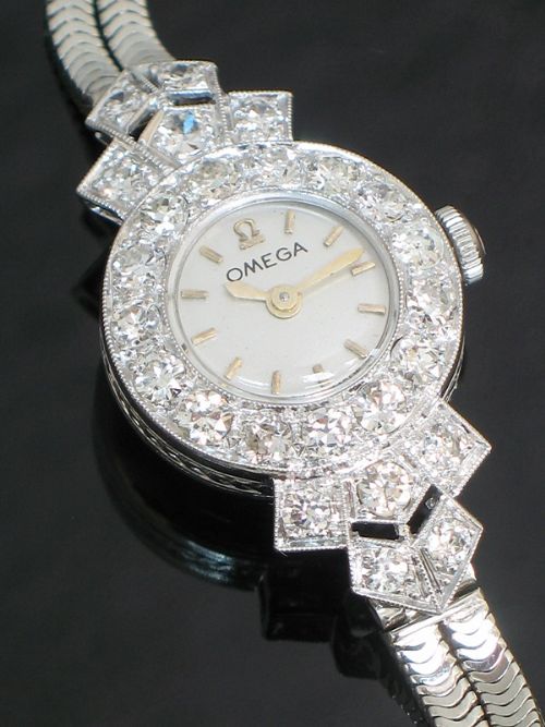 fig 2. DELIGHTFUL OMEGA PLATINUM AND DIAMOND ART DECO LADIES COCKTAIL WATCH C1960