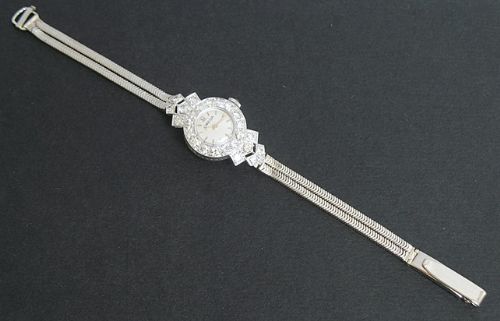 fig 3. DELIGHTFUL OMEGA PLATINUM AND DIAMOND ART DECO LADIES COCKTAIL WATCH C1960
