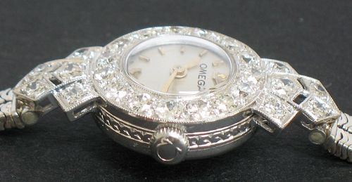 fig 5. DELIGHTFUL OMEGA PLATINUM AND DIAMOND ART DECO LADIES COCKTAIL WATCH C1960