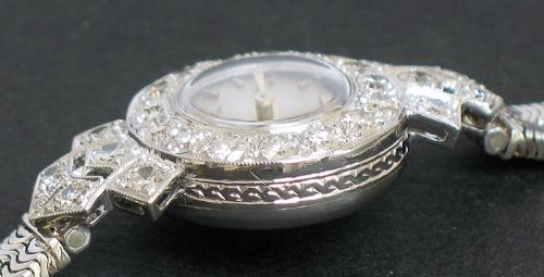 fig 6. DELIGHTFUL OMEGA PLATINUM AND DIAMOND ART DECO LADIES COCKTAIL WATCH C1960