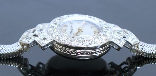 fig 7. DELIGHTFUL OMEGA PLATINUM AND DIAMOND ART DECO LADIES COCKTAIL WATCH C1960