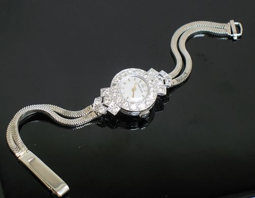 fig 9. DELIGHTFUL OMEGA PLATINUM AND DIAMOND ART DECO LADIES COCKTAIL WATCH C1960