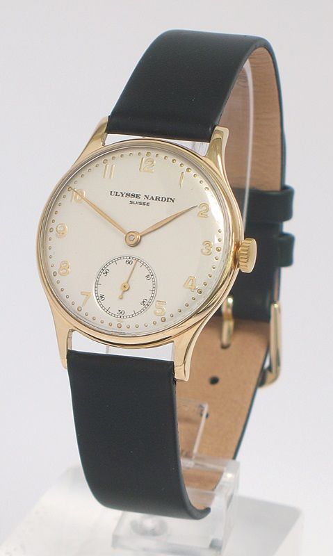 fig 1. RARE SOLID 9CT GOLD ULYSSE NARDIN MENS WATCH C1948
