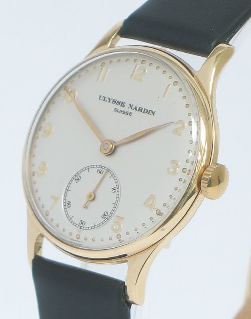 fig 4. RARE SOLID 9CT GOLD ULYSSE NARDIN MENS WATCH C1948