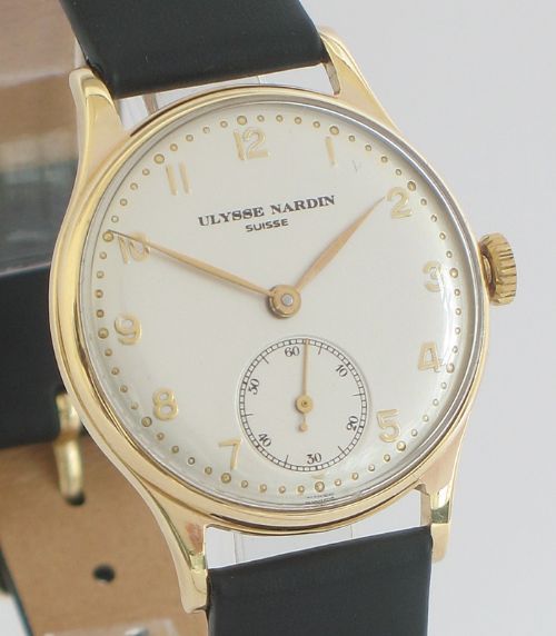 fig 6. RARE SOLID 9CT GOLD ULYSSE NARDIN MENS WATCH C1948