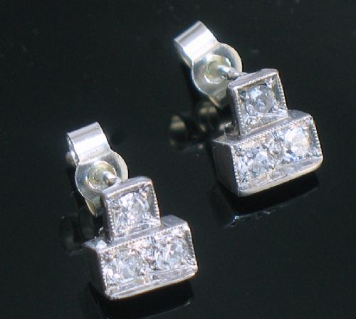 Beautiful Pair of Genuine Art Deco Platinum and Diamond Earrings C1930