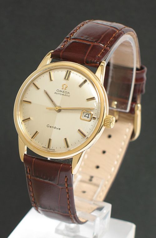 fig 1. SOLID 9CT GOLD OMEGA GENEVE AUTOMATIC WITH DATE AND PAPERWORK MENS WATCH