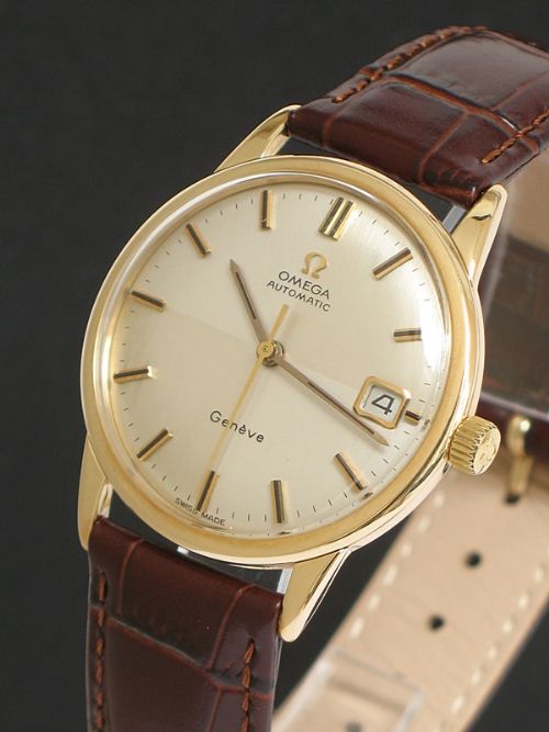 fig 5. SOLID 9CT GOLD OMEGA GENEVE AUTOMATIC WITH DATE AND PAPERWORK MENS WATCH