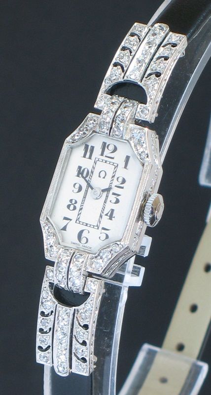 fig 1. STUNNING PLATINUM AND DIAMOND OMEGA LADIES ART DECO COCKTAIL WATCH