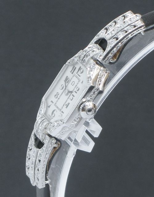 fig 3. STUNNING PLATINUM AND DIAMOND OMEGA LADIES ART DECO COCKTAIL WATCH